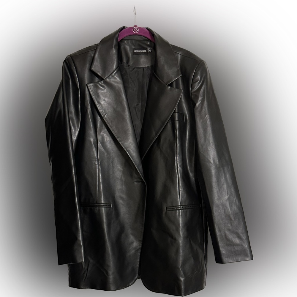 PrettyLittleThing Sleek Black Leather Blazer